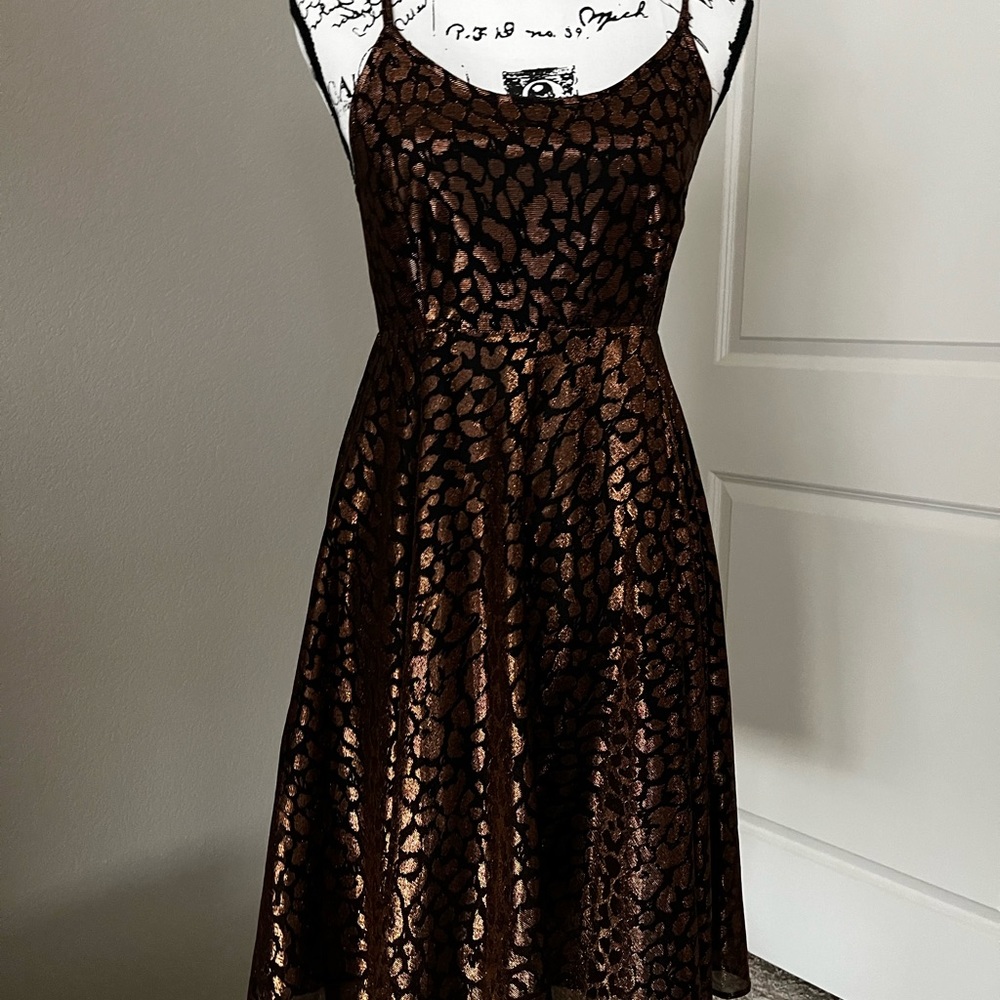 Gorgeous copper-black cocktail dress.